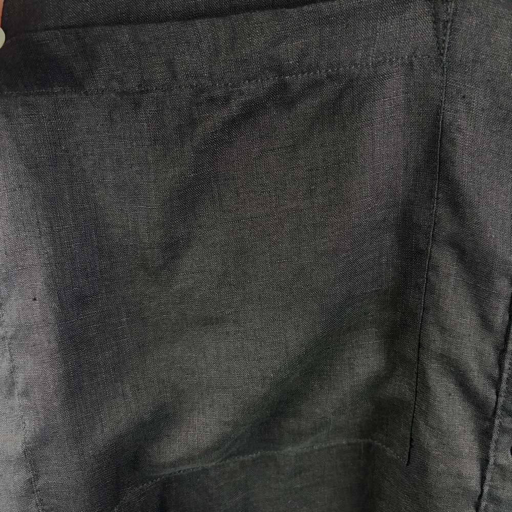 Magaschoni Black 100% Linen Button Down Shirt Roll Tab Sleeve Medium - Picture 13 of 15